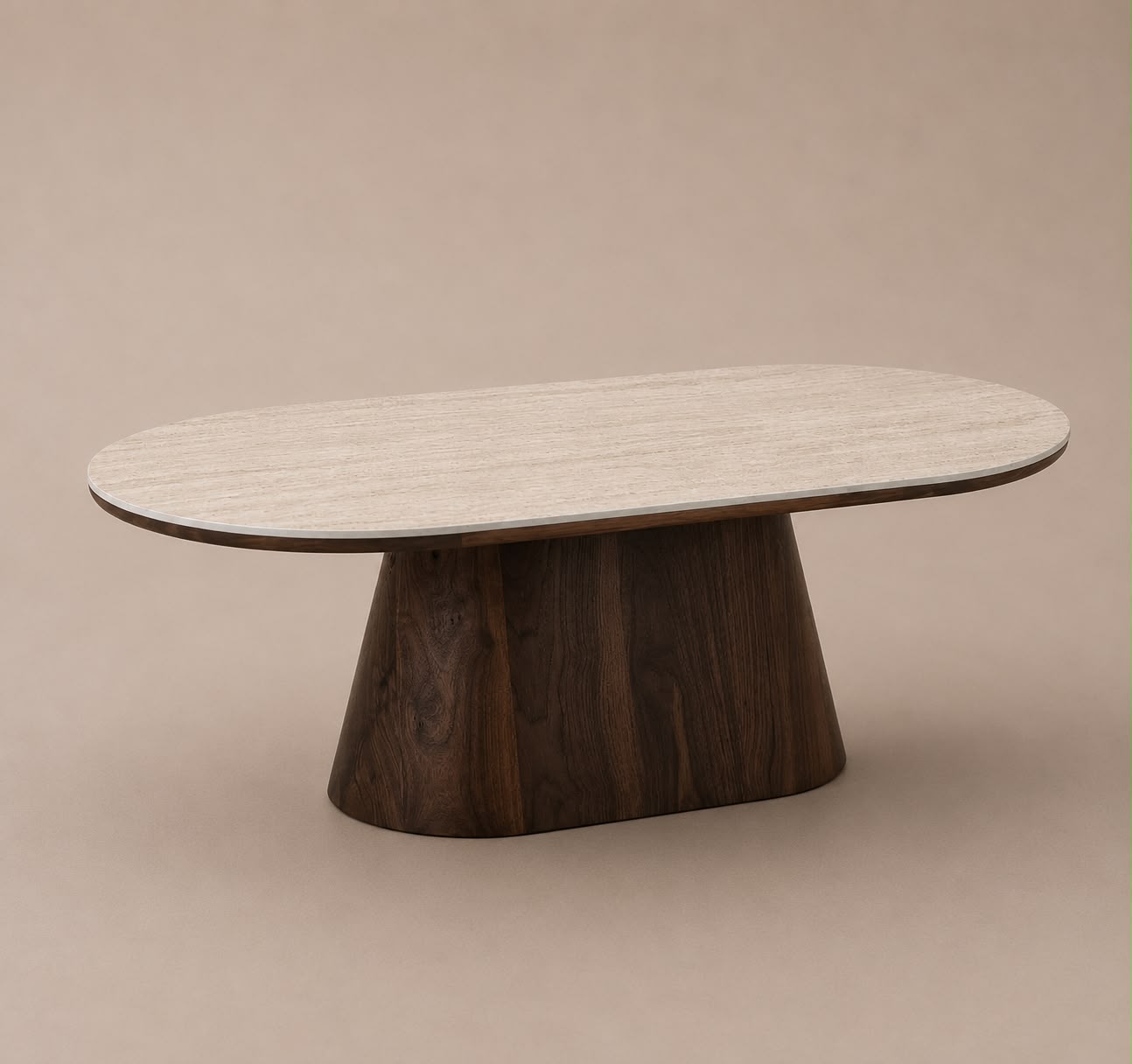 Salontafel - Japandi walnut kermisch ovaal 130cm
