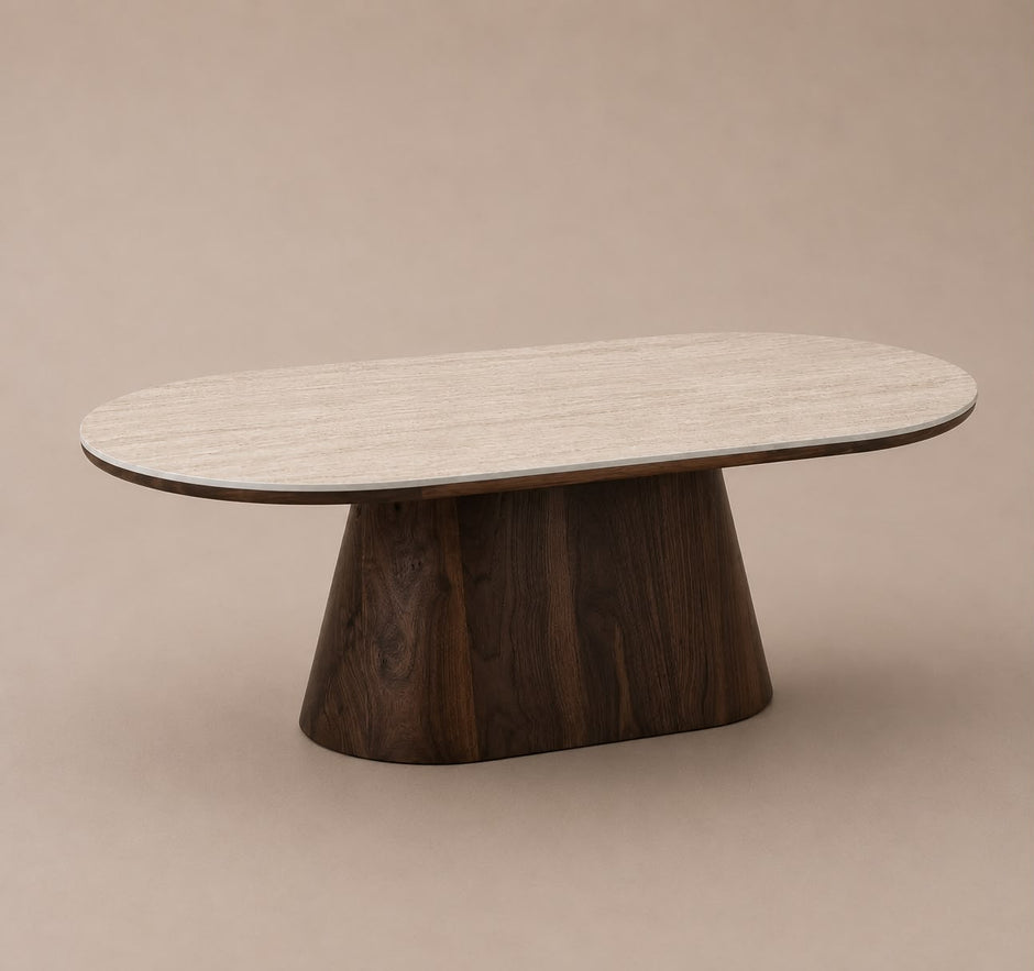 Salontafel - Japandi walnut kermisch ovaal 130cm