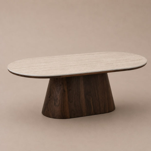 Salontafel - Japandi walnut kermisch ovaal 130cm