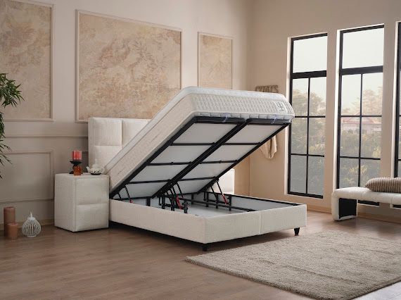 Boxspring Amore met Opbergruimte – Crème / Wit