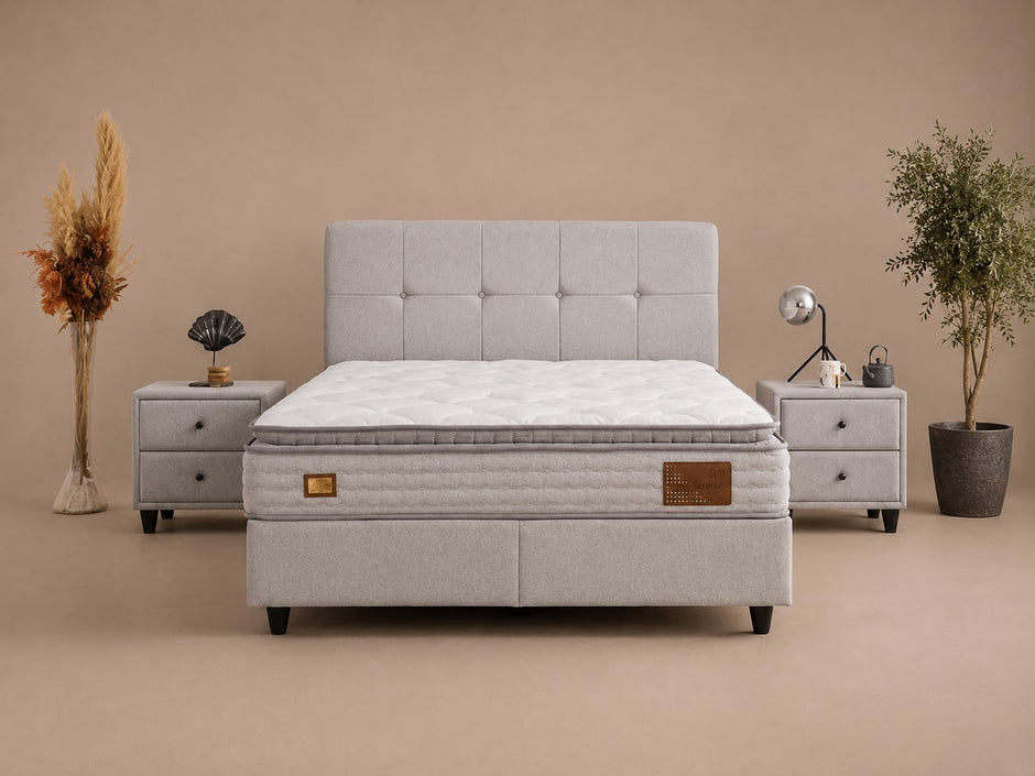 Boxspring Begonya met Opbergruimte – Lichtgrijs