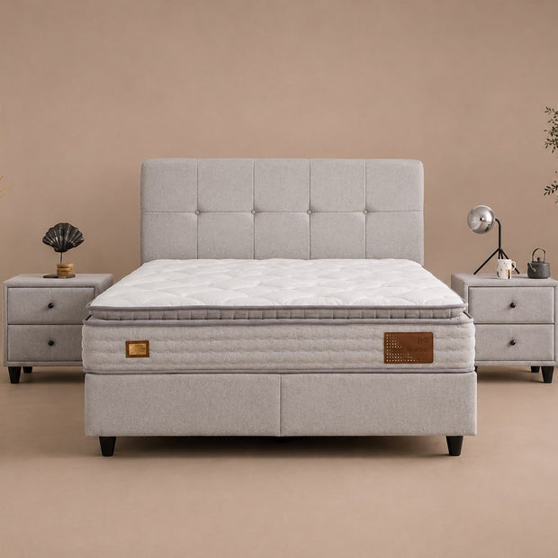 Boxspring Begonya met Opbergruimte – Lichtgrijs