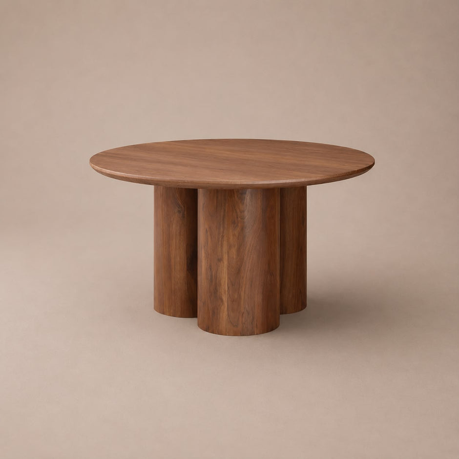 Eettafel Royal - Rond - Luxe Fineer met Zuilpoten (Ø130cm)
