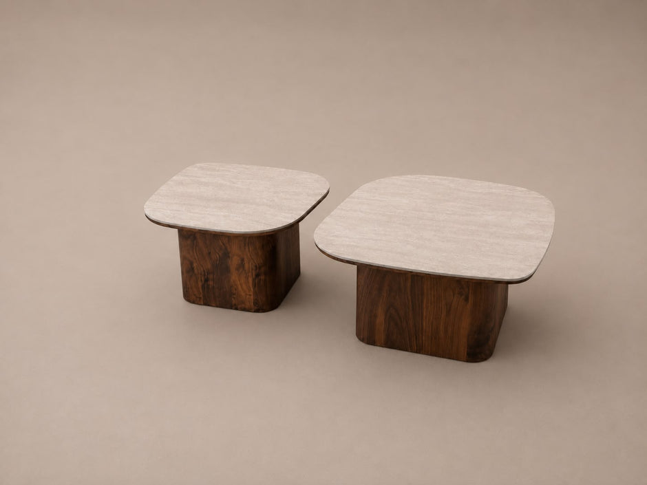 Salontafel - Japandi walnut keramisch 2 delig
