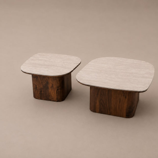 Salontafel - Japandi walnut keramisch 2 delig