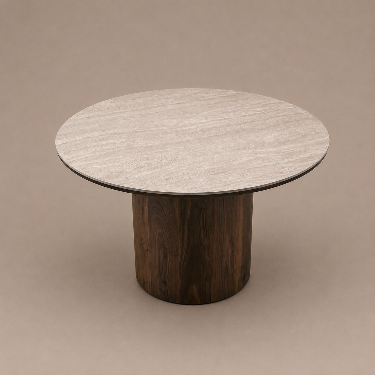 Eettafel - Japandi walnut keramisch rond 120cm