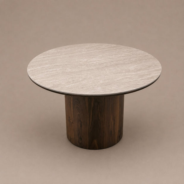 Eettafel - Japandi walnut keramisch rond 120cm