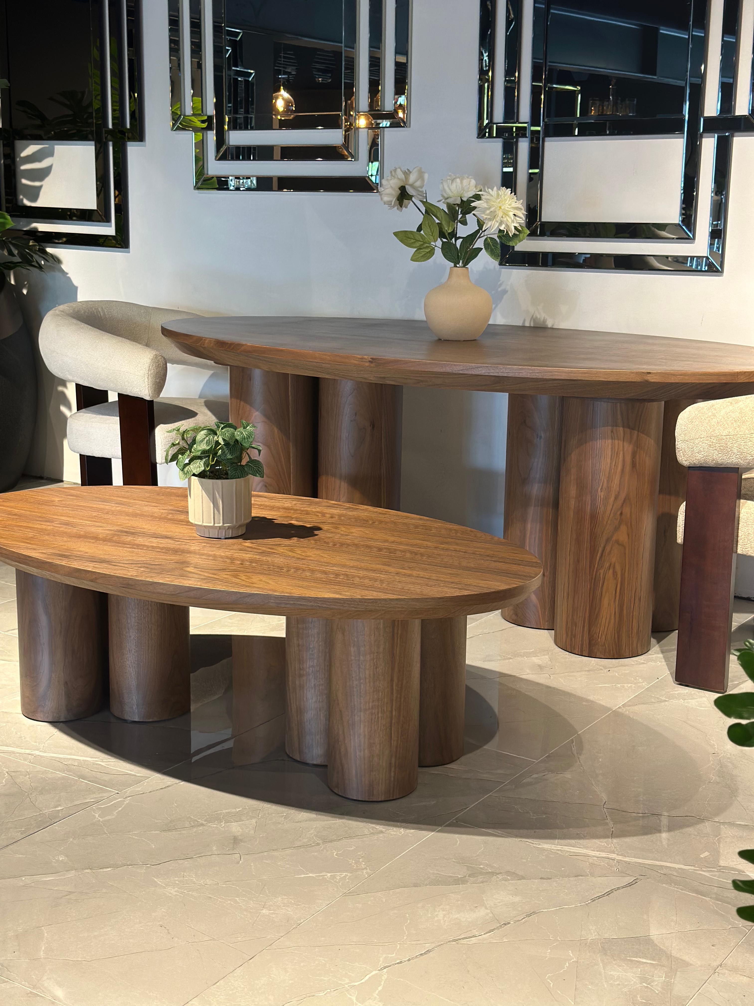 Salontafel Royal – Bruin veneer met Zuilpoten (140x80cm)