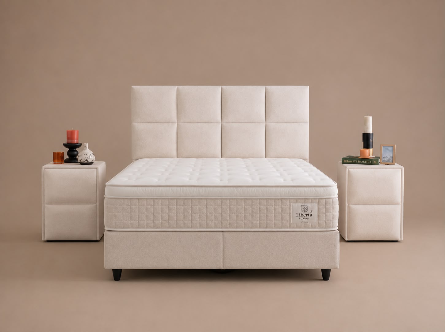 Boxspring Amore met Opbergruimte – Crème / Wit