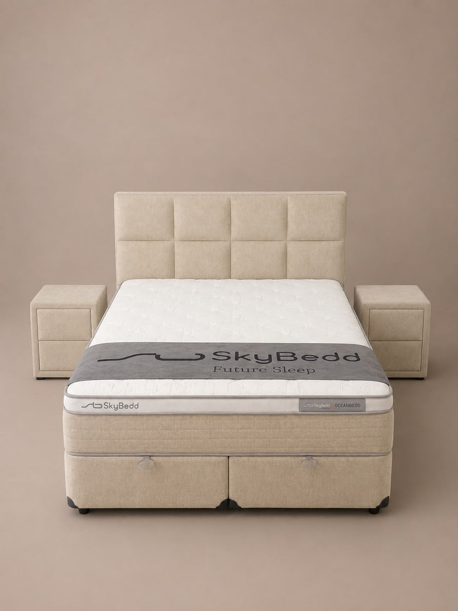 Boxspring Ocean met Opbergruimte – Beige / Zand