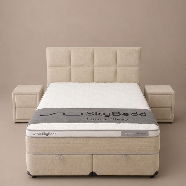 Boxspring Ocean met Opbergruimte – Beige / Zand