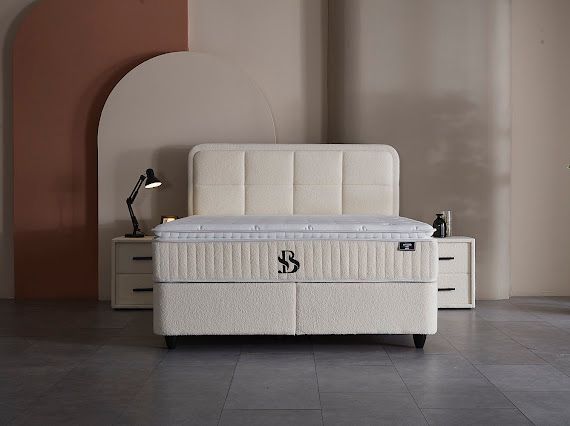 Boxspring Sia met Opbergruimte – Teddy Bouclé Crème
